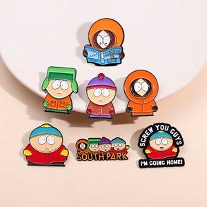 South Park Character Enamel Pin Set - Cartman, Kenny, Kyle, Stan